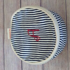 Striped Navy and Cream Cosmetic Bag